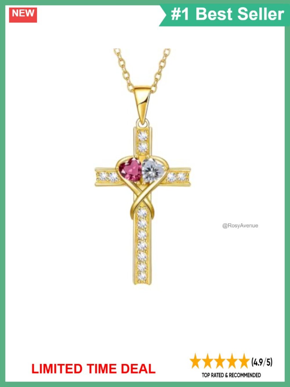 Cross Necklace Double Birthstone Infinity Pendant Gift for Women